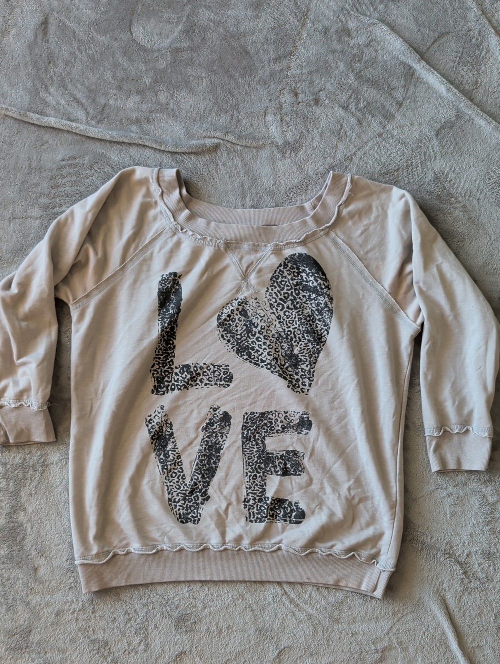 Wet Seal Beige Sweatshirt with Leopard 'LOVE' Graphic